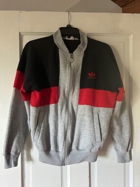 adidas Men’s Grey Black & Red Colorblock Zip-Up Jacket